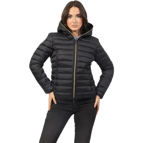 Schwarze Daisy Steppjacke mit Kapuze , Damen, Größe: M/L - Save The Duck - Modalova