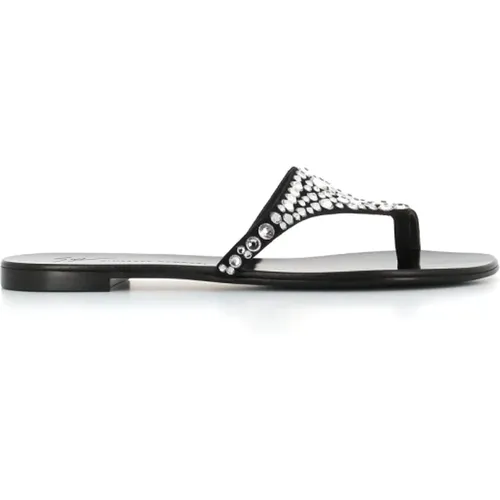 Flat Sandals with Silver Rhinestones , female, Sizes: 4 UK - giuseppe zanotti - Modalova