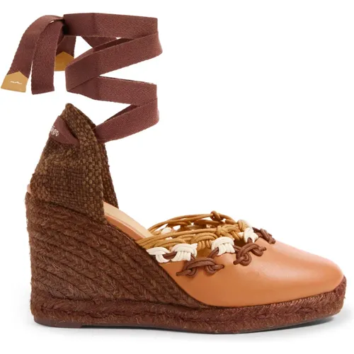 Celsa Leder-Espadrilles mit Schnürung und 9 cm Keilabsatz. , Damen, Größe: 41 EU - Castañer - Modalova