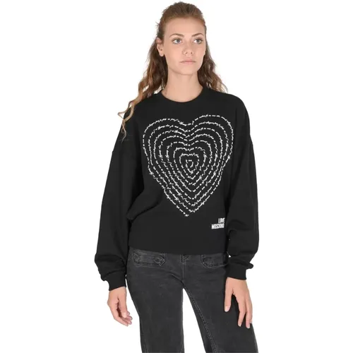 Schwarzer Baumwoll-Sweatshirt mit Inlay-Detail , Damen, Größe: S - Love Moschino - Modalova
