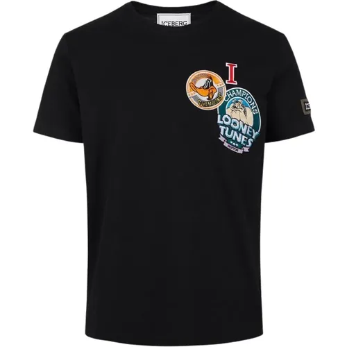 Men Cartoon Patch T-Shirt , male, Sizes: XL - Iceberg - Modalova