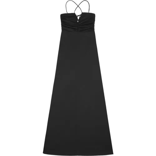 Schwarzes Langes Krepp-Jersey-Kleid , Damen, Größe: M - Ganni - Modalova