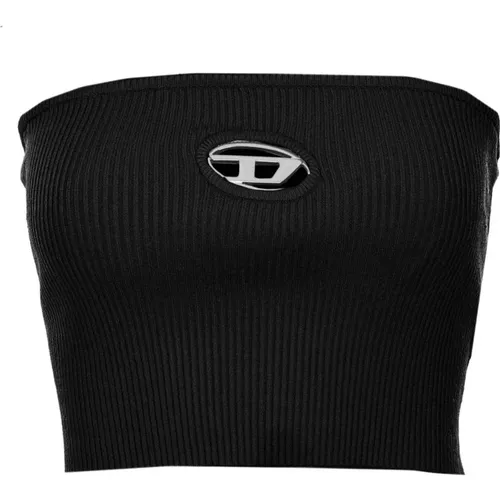 Geripptes Bandeau-Top mit Metall-Logo-Plakette , Damen, Größe: S - Diesel - Modalova