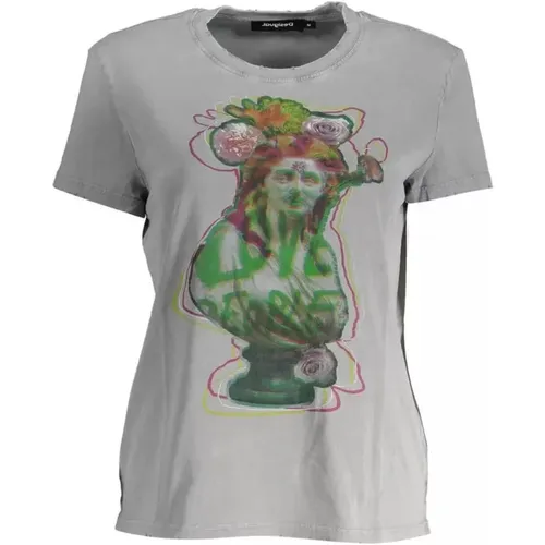 Graues Logo Print Baumwoll T-Shirt , Damen, Größe: 2XL - Desigual - Modalova