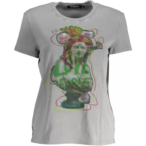 Graues Logo Print Baumwoll T-Shirt - Desigual - Modalova