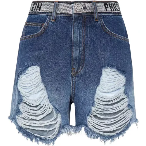 Distressed Denim Shorts , female, Sizes: W30 - Philipp Plein - Modalova