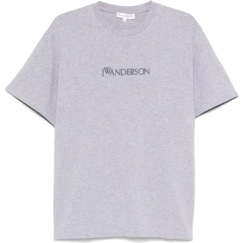 Graues Melange Rundhals T-Shirt , Herren, Größe: M - JW Anderson - Modalova