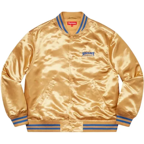 Gold Satin Varsity Jacket Limited Edition , male, Sizes: M, L - Supreme - Modalova