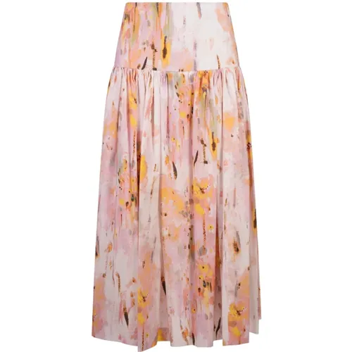 Pink Flared Midi Skirt Cotton Poplin , female, Sizes: 2XS, 3XS - Msgm - Modalova