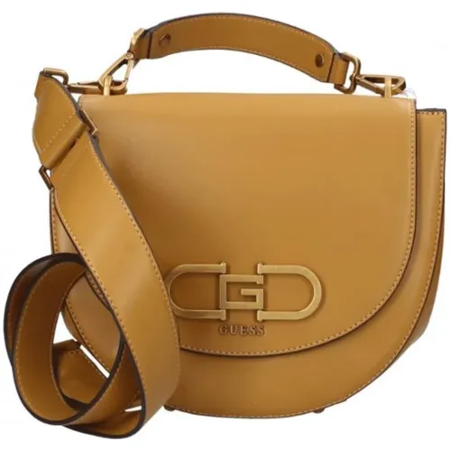 Neue Senfgelbe Handtasche mit Klappe und runder Form , Damen, Größe: ONE Size - Guess - Modalova