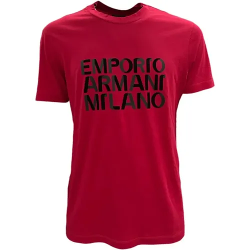 Rotes Baumwoll-T-Shirt mit Kurzen Ärmeln und Logo , Herren, Größe: L - Emporio Armani - Modalova