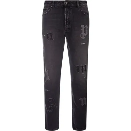 Schwarze Slim Fit Logo Jeans , Herren, Größe: W34 - Palm Angels - Modalova