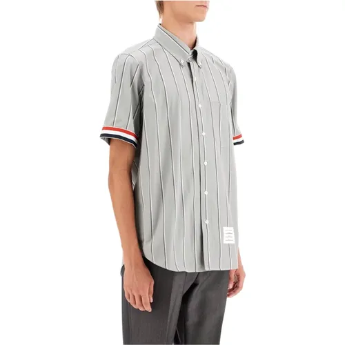 Striped Short-Sleeved Shirt with Tricolor Ribbon , male, Sizes: L, M, S - Thom Browne - Modalova