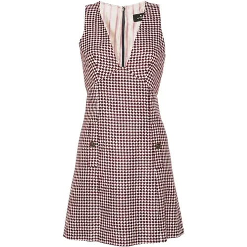 Houndstooth V-Neck Dress with Metal Buttons , female, Sizes: XS, S - ETRO - Modalova