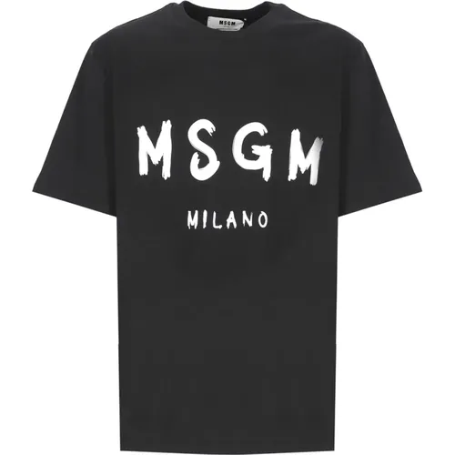 Schwarzes Baumwoll-T-Shirt mit Logo , Herren, Größe: XS - MSGM - Modalova