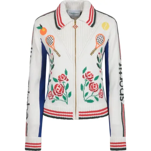 Floral Knit Jacket with Italian Collar , female, Sizes: S - Casablanca - Modalova