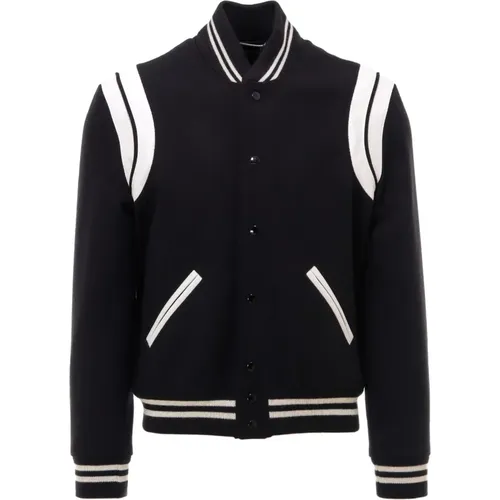Leather Trim Wool Jacket , male, Sizes: L, XL, S, M - Saint Laurent - Modalova