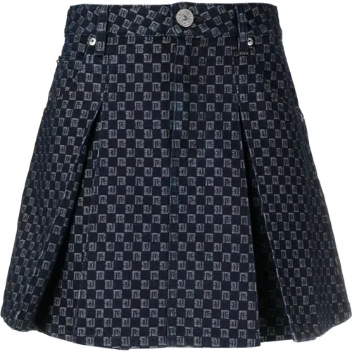 Monogram denim flare skirt , female, Sizes: M, S, XS - Balmain - Modalova