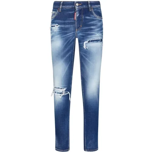 Blaue Ripped Slim-Leg Jeans , Damen, Größe: XS - Dsquared2 - Modalova