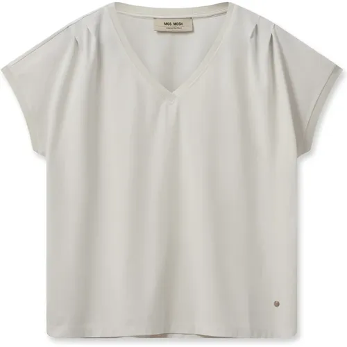 Classic V-Neck Tee Top in Ecru , female, Sizes: M, S - MOS MOSH - Modalova