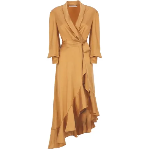 Silk V-Neck Dress with Flounce , female, Sizes: L, XS - Zimmermann - Modalova