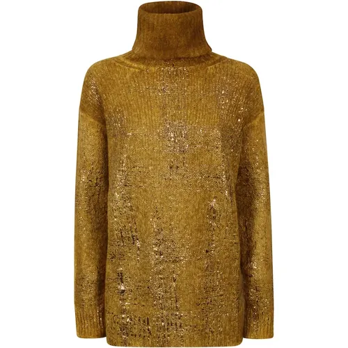 Goldener Laminierter Pullover mit Hochgeschlossenem Kragen , Damen, Größe: S - Avant Toi - Modalova