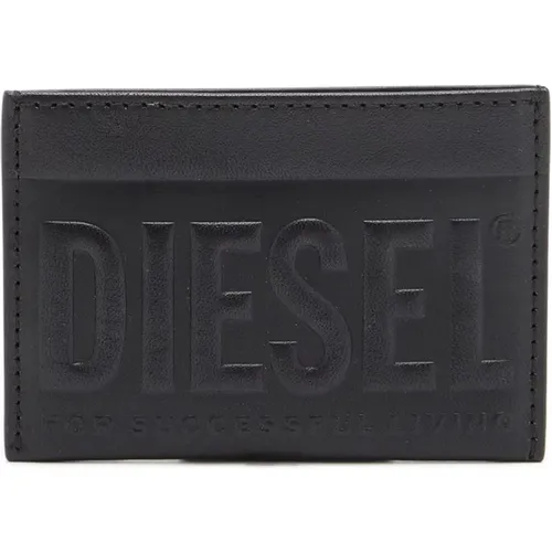 Leather card holder with embossed logo , male, Sizes: ONE SIZE - Diesel - Modalova