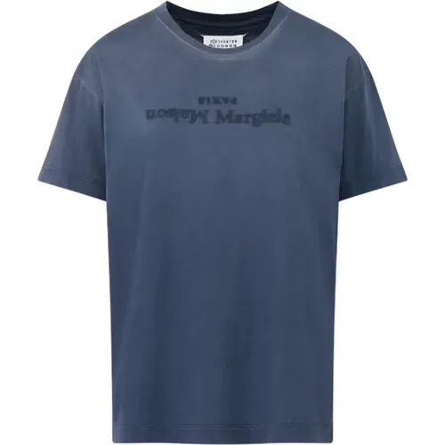 Blau Baumwoll Logo T-shirt , Herren, Größe: L - Maison Margiela - Modalova