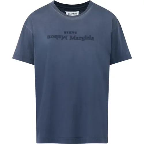 Blau Baumwoll Logo T-shirt , Herren, Größe: M - Maison Margiela - Modalova