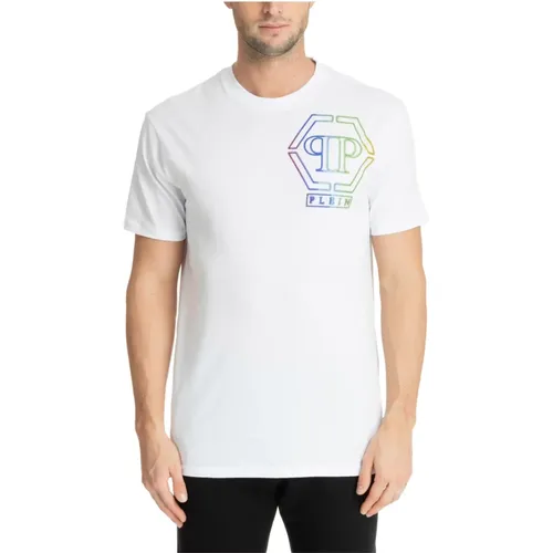 Patterned T-shirt with Logo and Rhinestone Details , male, Sizes: S, XL - Philipp Plein - Modalova
