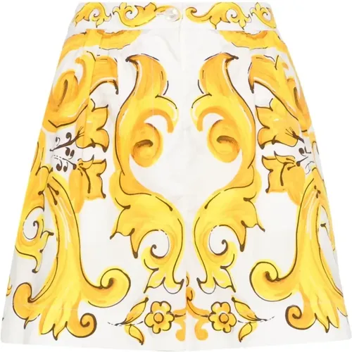 Maiolica Cotton Shorts , female, Sizes: M - Dolce & Gabbana - Modalova