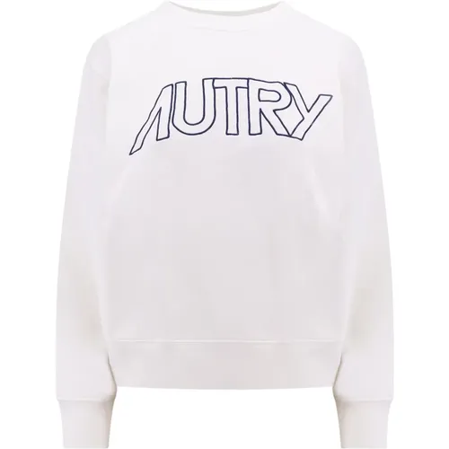 Weiße Baumwoll-Sweatshirt mit Besticktem Logo , Damen, Größe: XS - Autry - Modalova