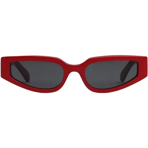 Sunglasses,Geometrische Sonnenbrille mit rotem Acetatrahmen und grauen organischen Gläsern,Triomphe Large Sonnenbrille - Celine - Modalova