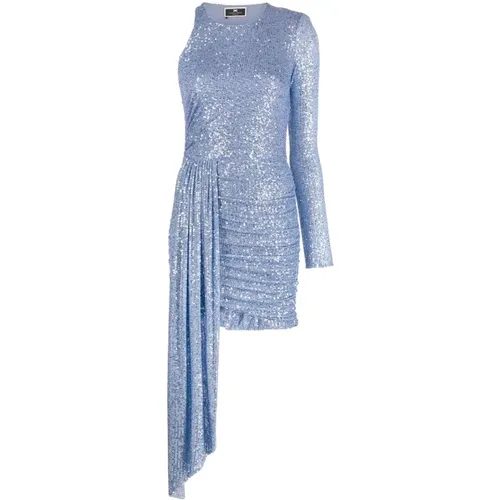 Cornflower Sequin Asymmetric Dress , female, Sizes: XS - Elisabetta Franchi - Modalova