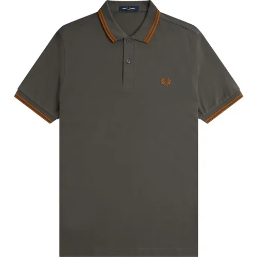 Slim Fit Twin Tipped Polo Field Green Nut Flake -S , male, Sizes: L, XL, S, M - Fred Perry - Modalova