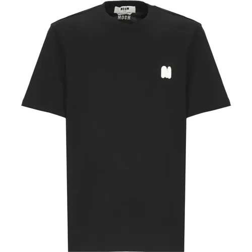 Schwarzes Baumwoll-T-Shirt mit Stickerei , Herren, Größe: L - MSGM - Modalova