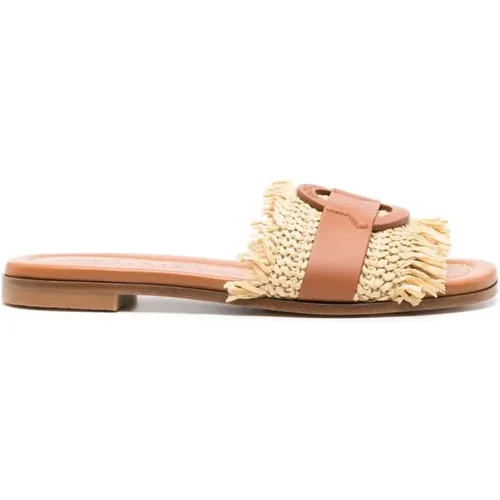 Braune Raffia Bell Slides Sandalen , Damen, Größe: 40 EU - Moncler - Modalova