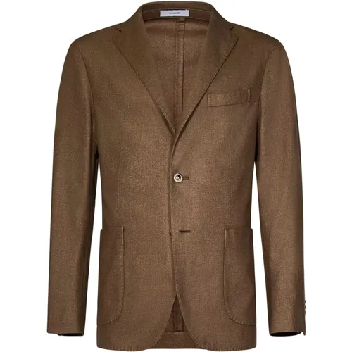 Brauner Wollmischung Einreihiger Blazer - Boglioli - Modalova