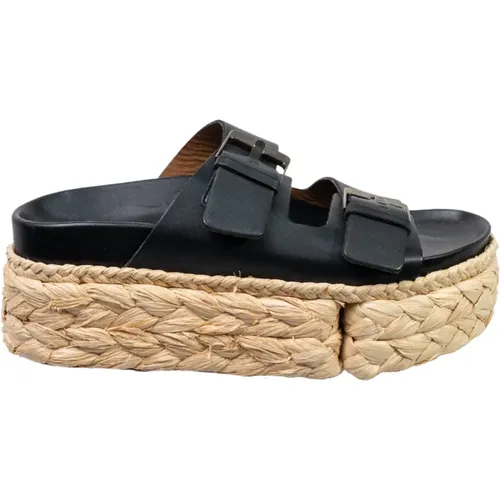 Women raffia wedge slipon sandals in leather with buckles , female, Sizes: 4 UK, 6 UK, 5 UK, 5 1/2 UK, 7 UK, 4 1/2 UK, 6 1/2 UK - Clergerie - Modalova