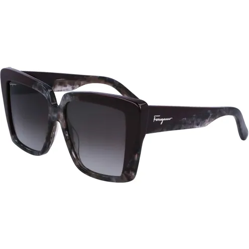 Grey Marble Sunglasses with Grey Shaded , female, Sizes: 55 MM - Salvatore Ferragamo - Modalova