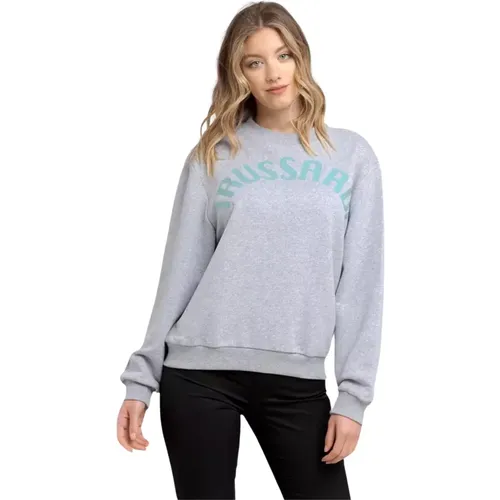 Maxi Lettering Grauer Baumwollpullover , Damen, Größe: XS - Trussardi - Modalova