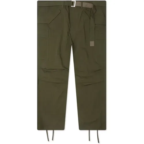 Khaki Cargo Trousers with Drawstring Ankle , male, Sizes: S - Sacai - Modalova