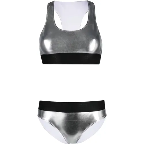 Metallic-Effect U-Neck Bikini , female, Sizes: S, M, XS - Dolce & Gabbana - Modalova