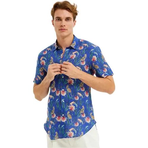 Mediterranean Tile Print Linen Shirt , male, Sizes: XL, L, S, M - Peninsula - Modalova