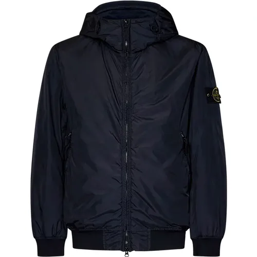 Blaue Gepolsterte Winddichte Jacke mit Kapuze - Stone Island - Modalova