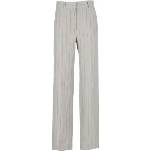 Striped Linen Blend Grey Trousers , female, Sizes: XS - Antonelli Firenze - Modalova