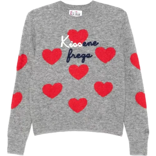 Heart Jacquard Sweater Grey , female, Sizes: S - MC2 Saint Barth - Modalova