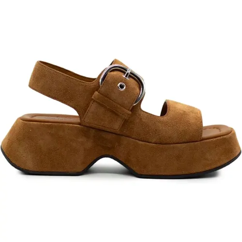 Mini-Yoko-Sandale mit Bändern aus weicher Kalbskruste Tabakfarbe , Damen, Größe: 37 EU - Vic Matié - Modalova
