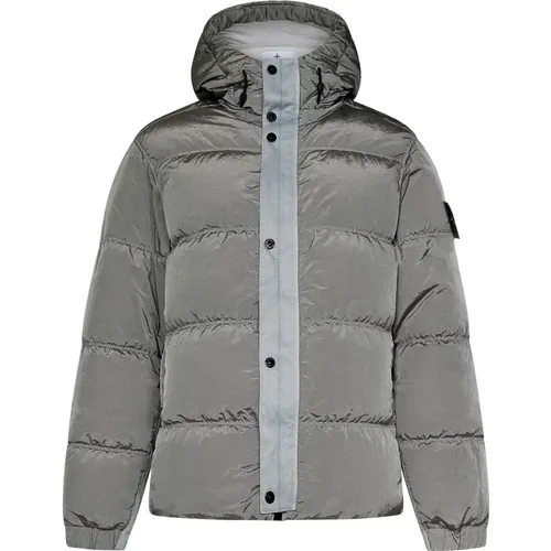 Grey Quilted Hooded Coat , male, Sizes: M, L, S, XL - Stone Island - Modalova