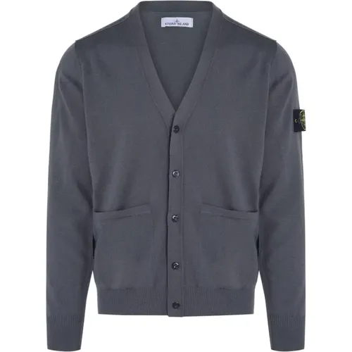 Compass Merino Cardigan in Grey , male, Sizes: M, L - Stone Island - Modalova